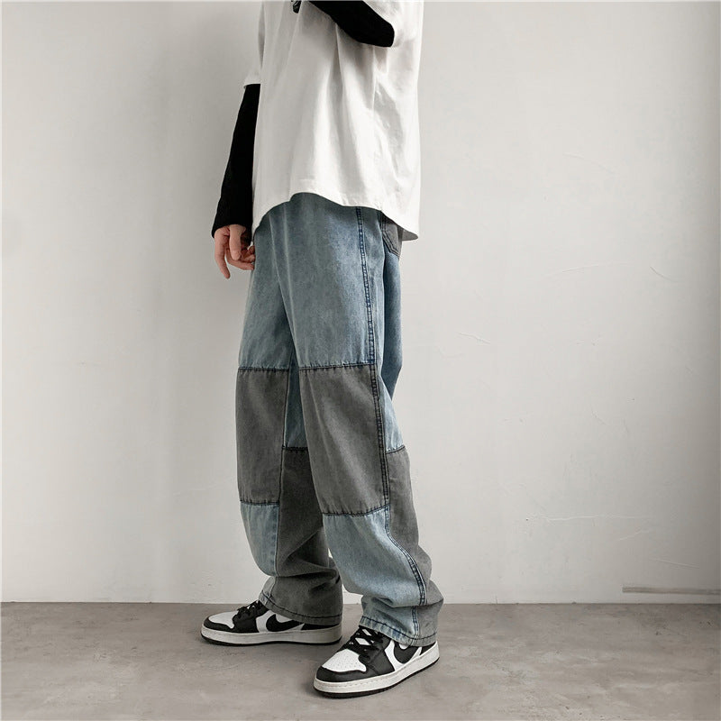 Stitching Pendant Wide Leg Japanese Color Contrast Jeans