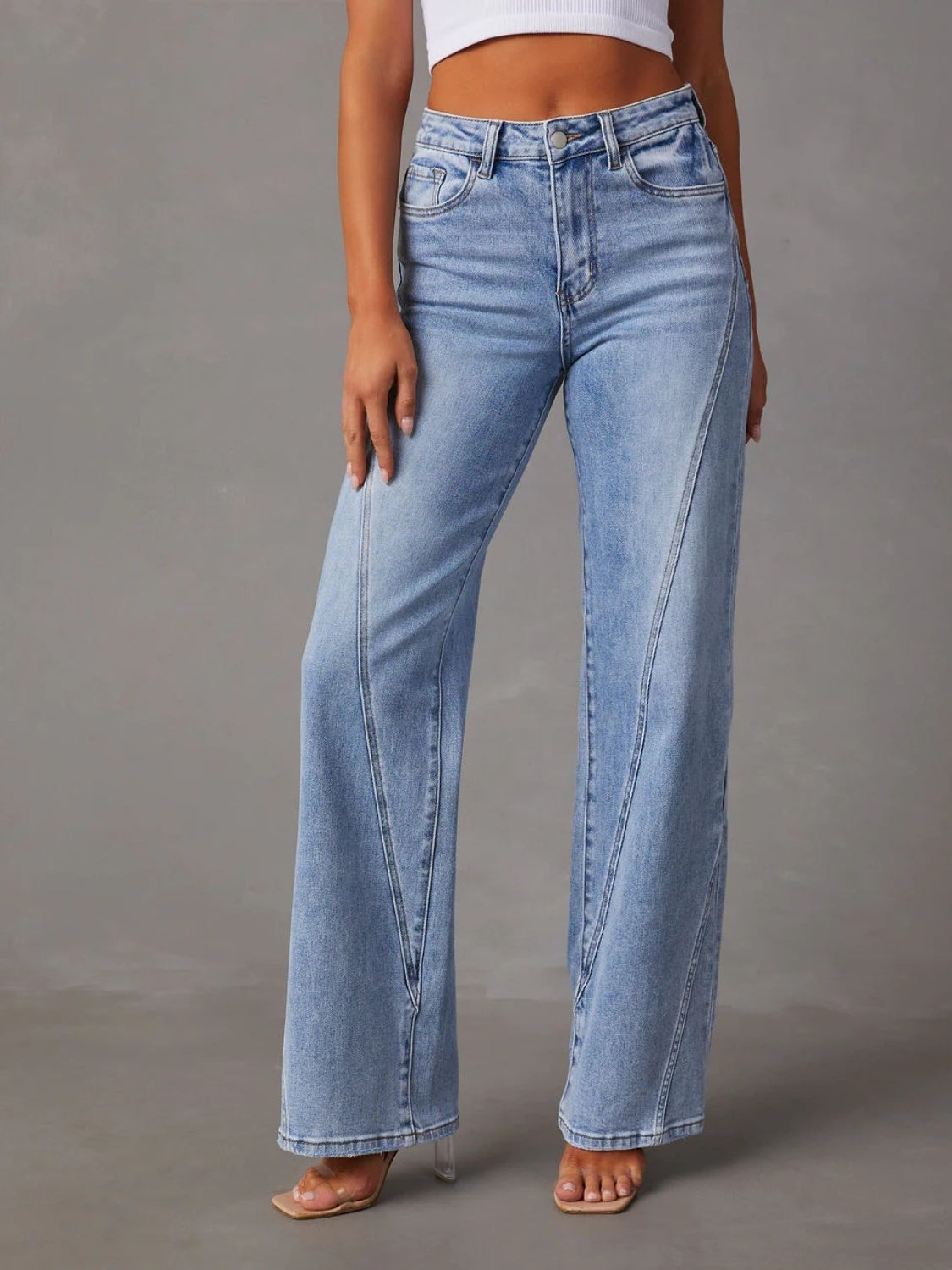 High Waist Straight Jeans with Pockets - Babbazon new