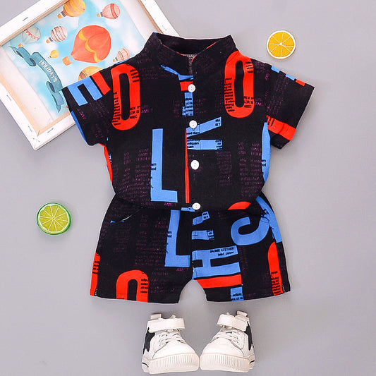 Creative Print Boys Summer Short-sleeved Shirt Suit