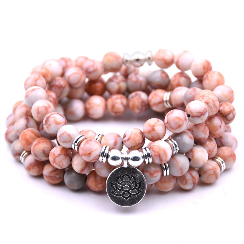 silver Lotus pendant Buddha beads religion Yoga Bracelet