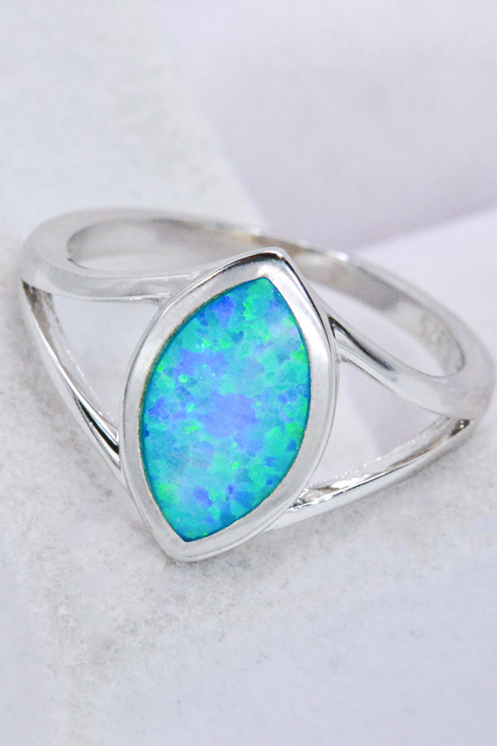 925 Sterling Silver Split Shank Opal Ring 