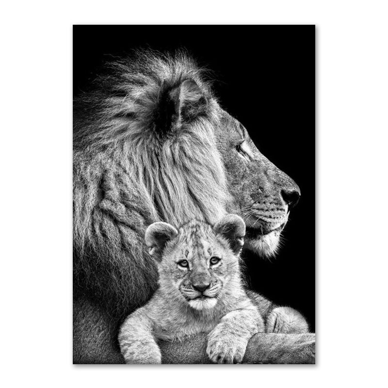 Black And White Lion Family Poster Canvas Print