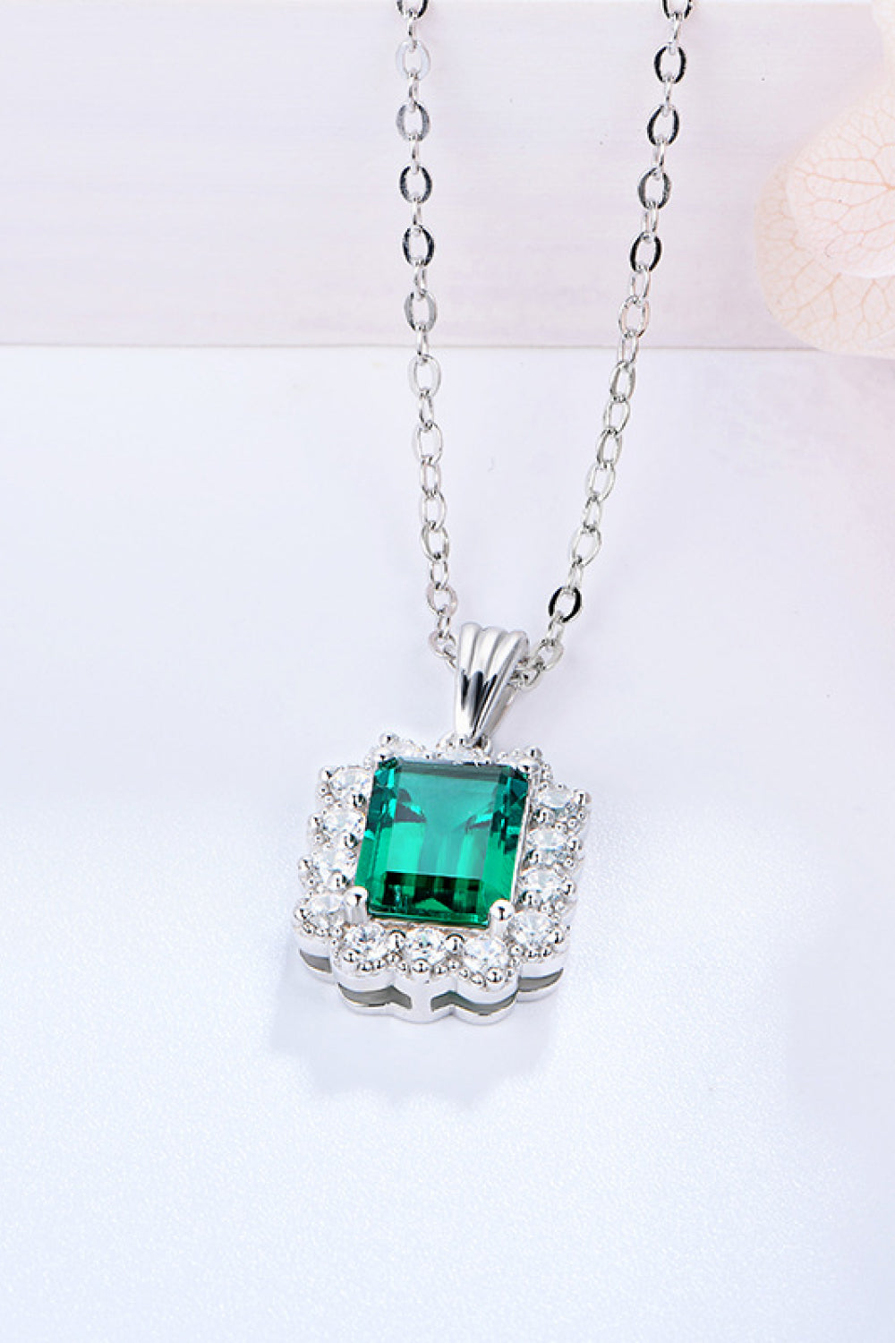 1.5 Carat Lab-Grown Emerald Pendant 925 Sterling Silver Necklace 