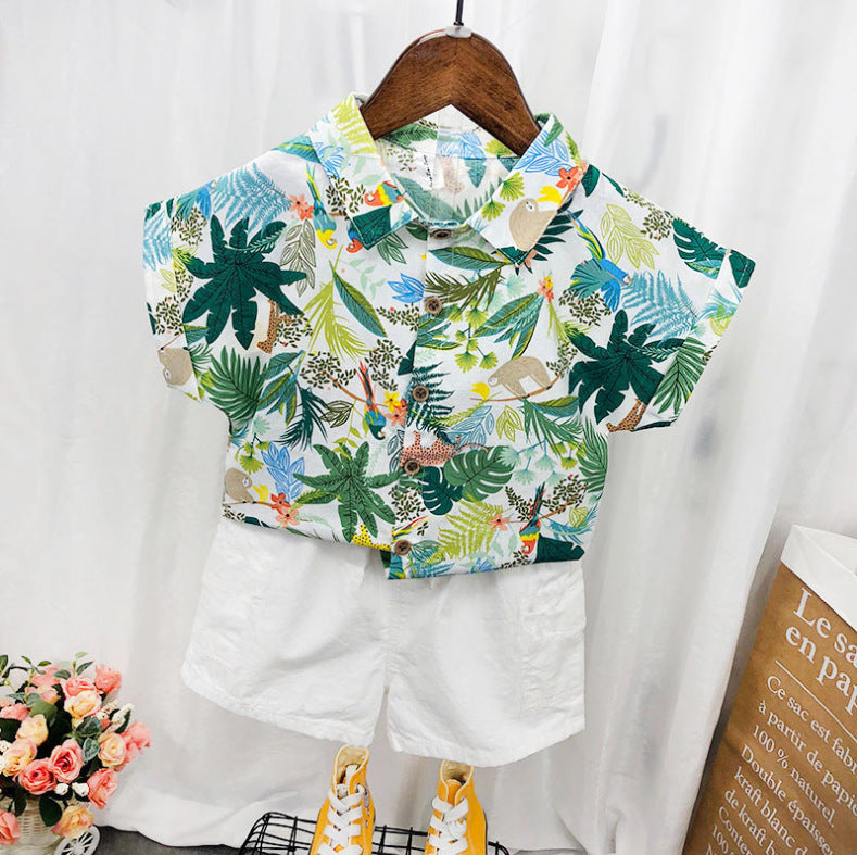 Short Sleeve Shorts Suit Beach Cartoon Full Print