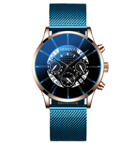 Men's Quartz Watch With Non-Mechanical Alloy Steel Band Calendar