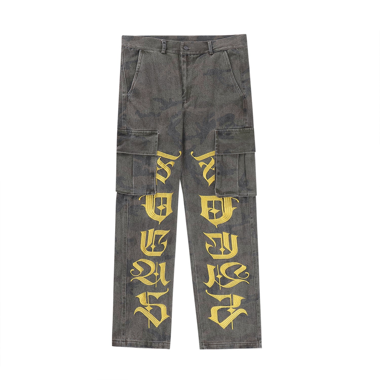 Men's Embroidered Straight Cargo Denim Trousers