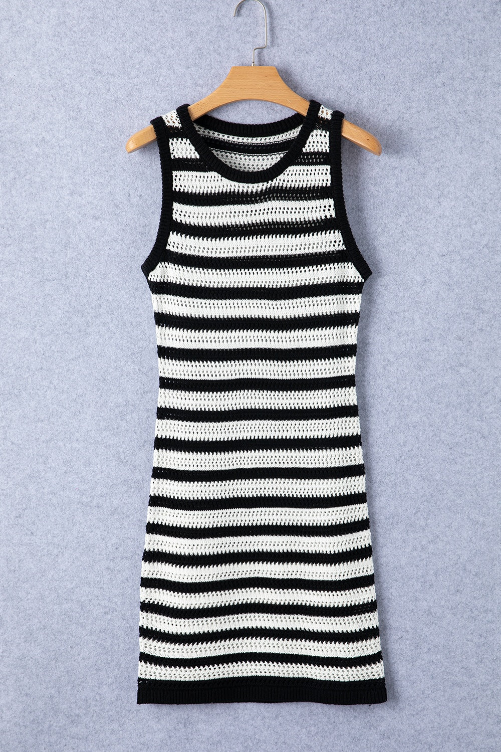 Openwork Striped Wide Strap Knit Dress 