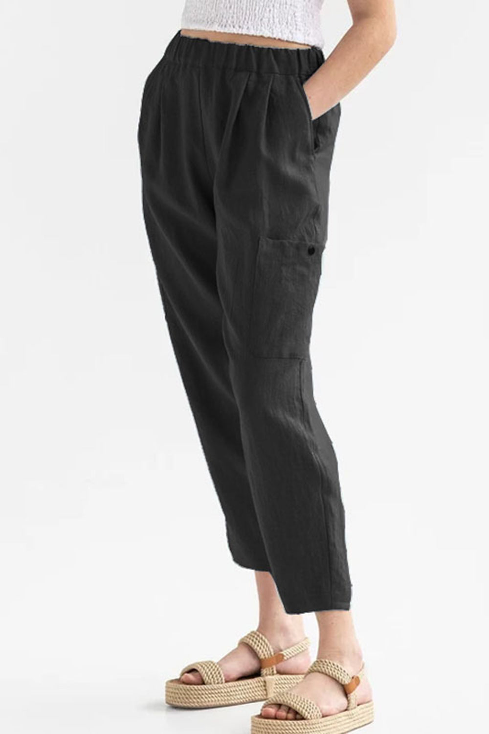 Pocketed Elastic Waist Pants - Babbazon New Products