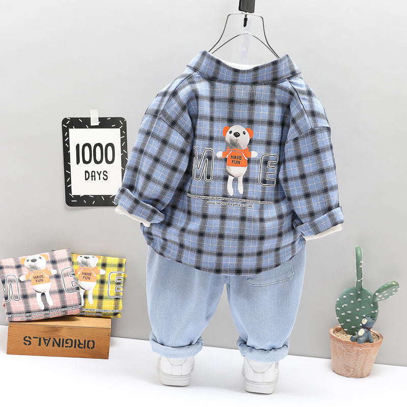 Children's Fashionable Simple Plaid Casual Three-piece Suit