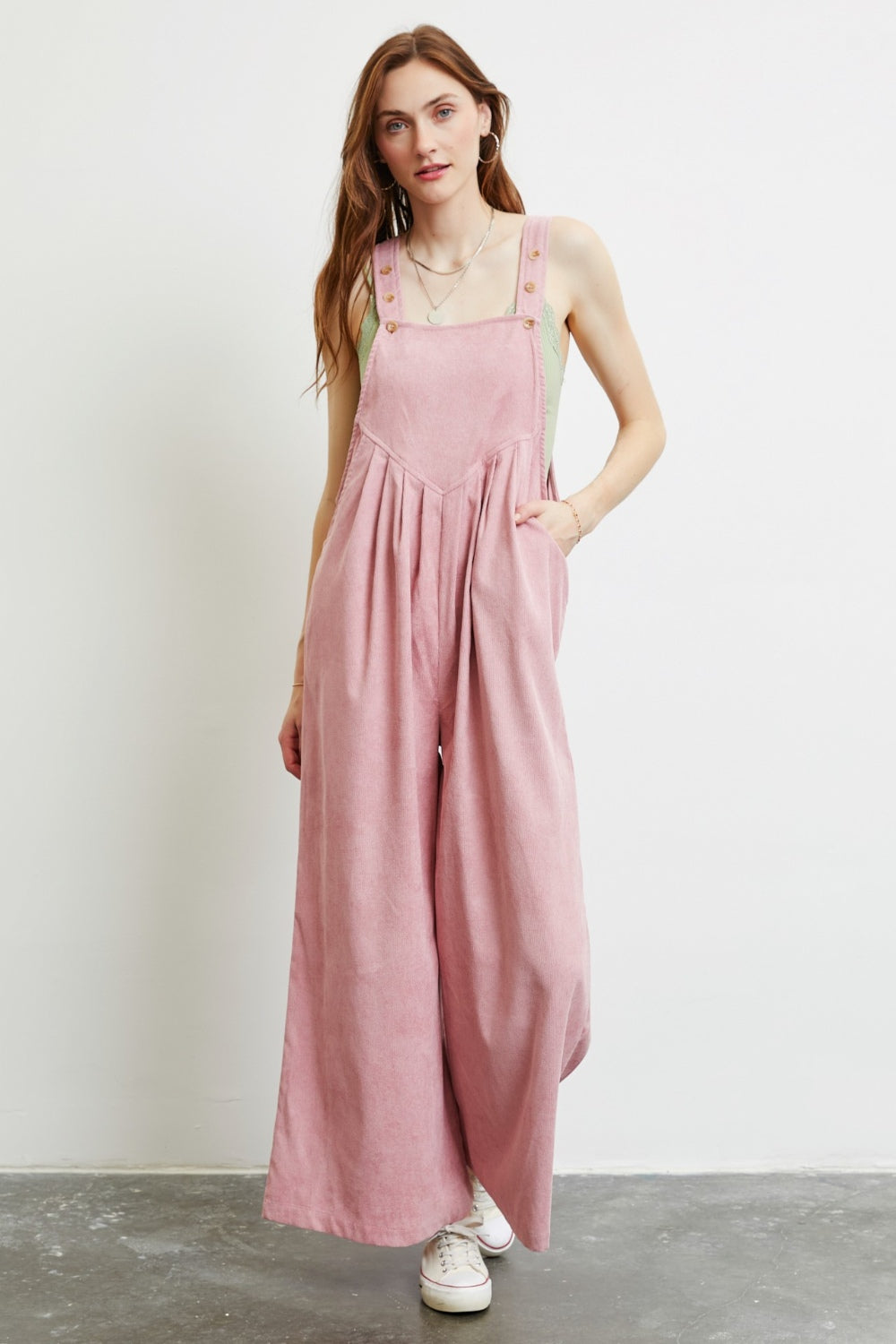 HEYSON Full Size Corduroy Sleeveless Wide-Leg Overall - Babbazon New Products