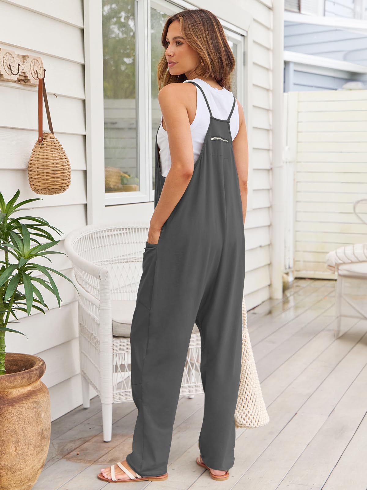 V-Neck Spaghetti Strap Jumpsuit - Babbazon new