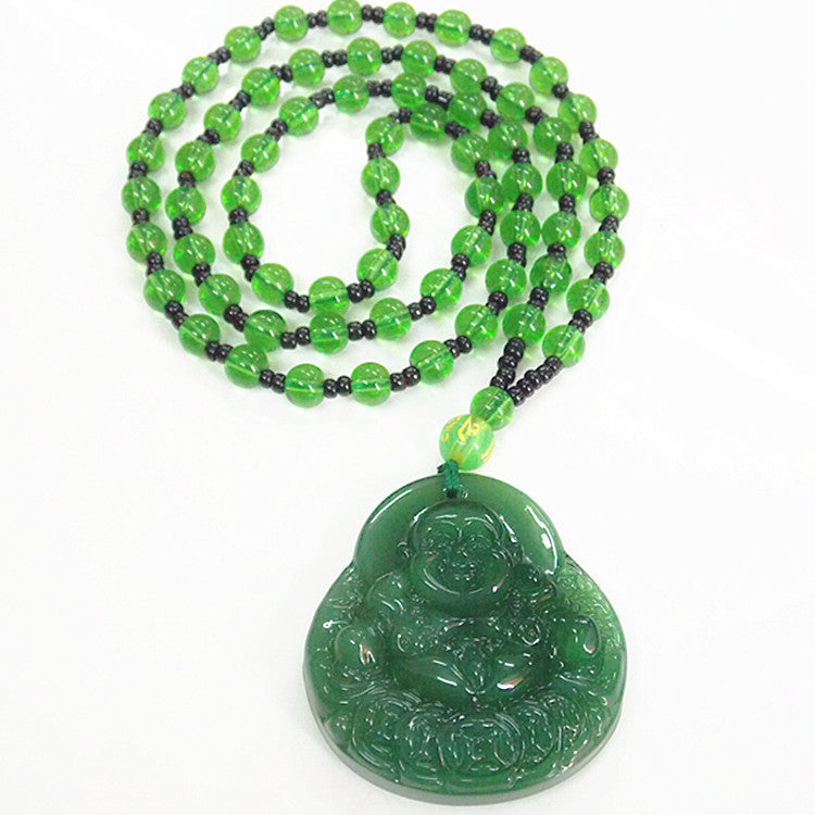 Spinach Green Maitreya Buddha Necklace Long Pendant