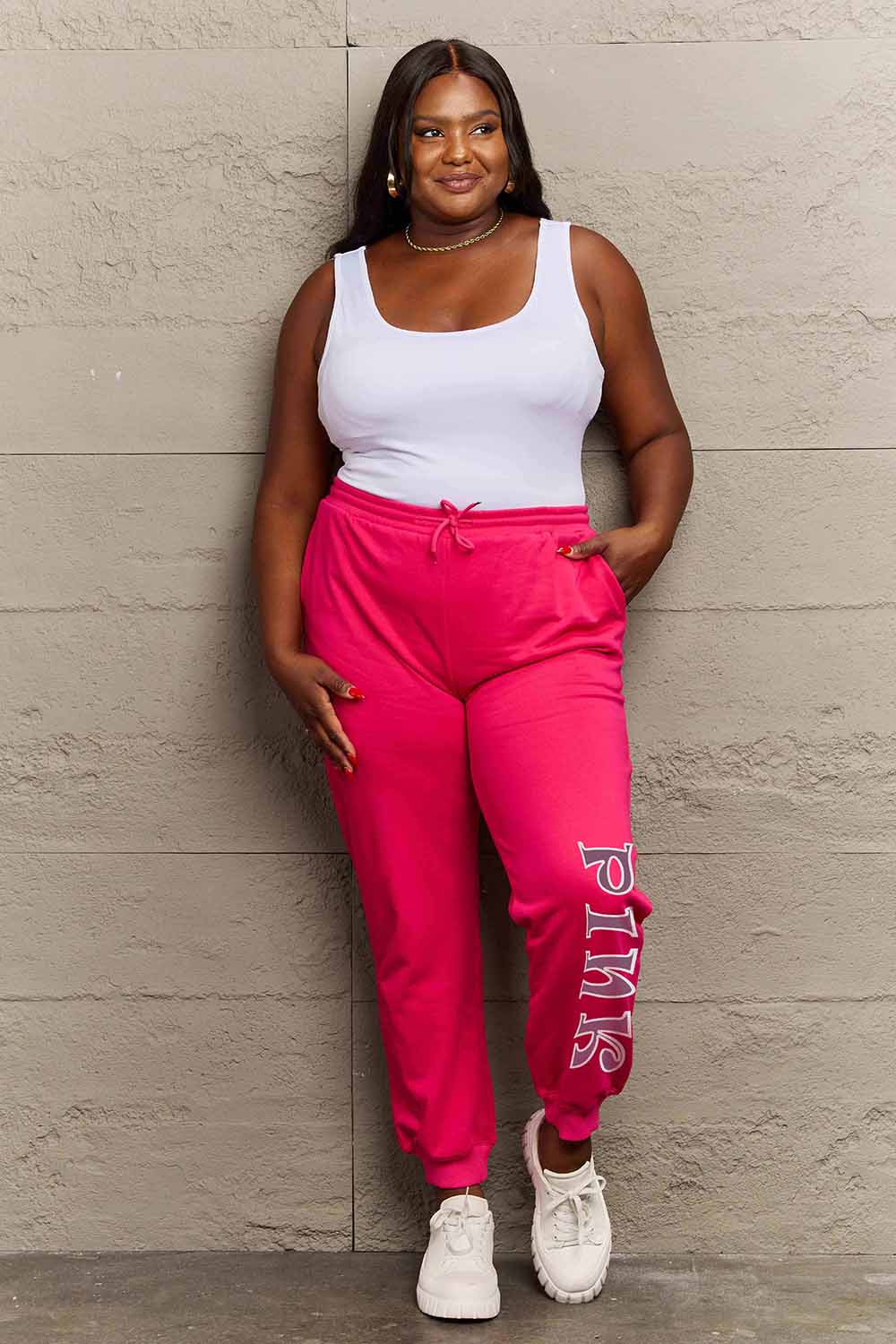 Simply Love Full Size PINK Graphic Sweatpants 