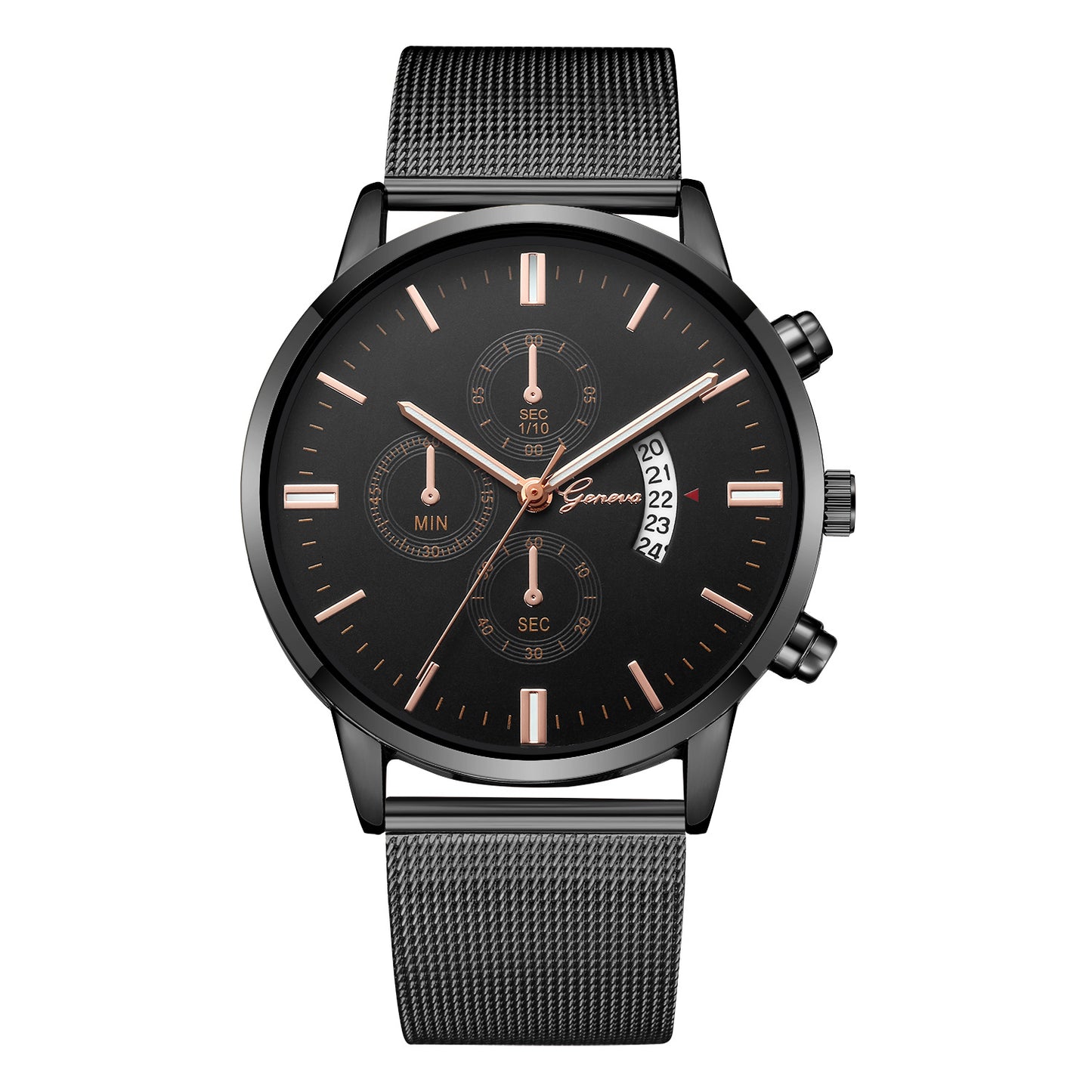 Striped Calendar Geneva Steel Mesh Watch