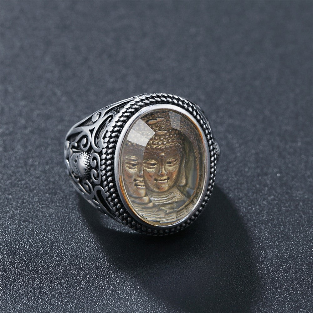 Buddha head titanium steel ring