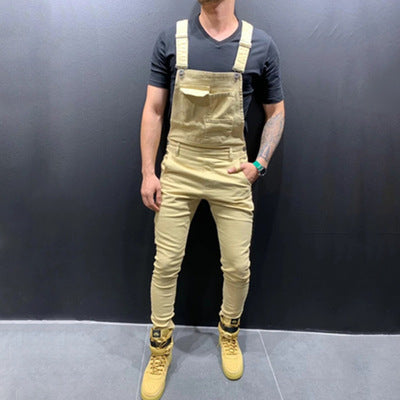 Ripped Denim Trousers With Suspenders