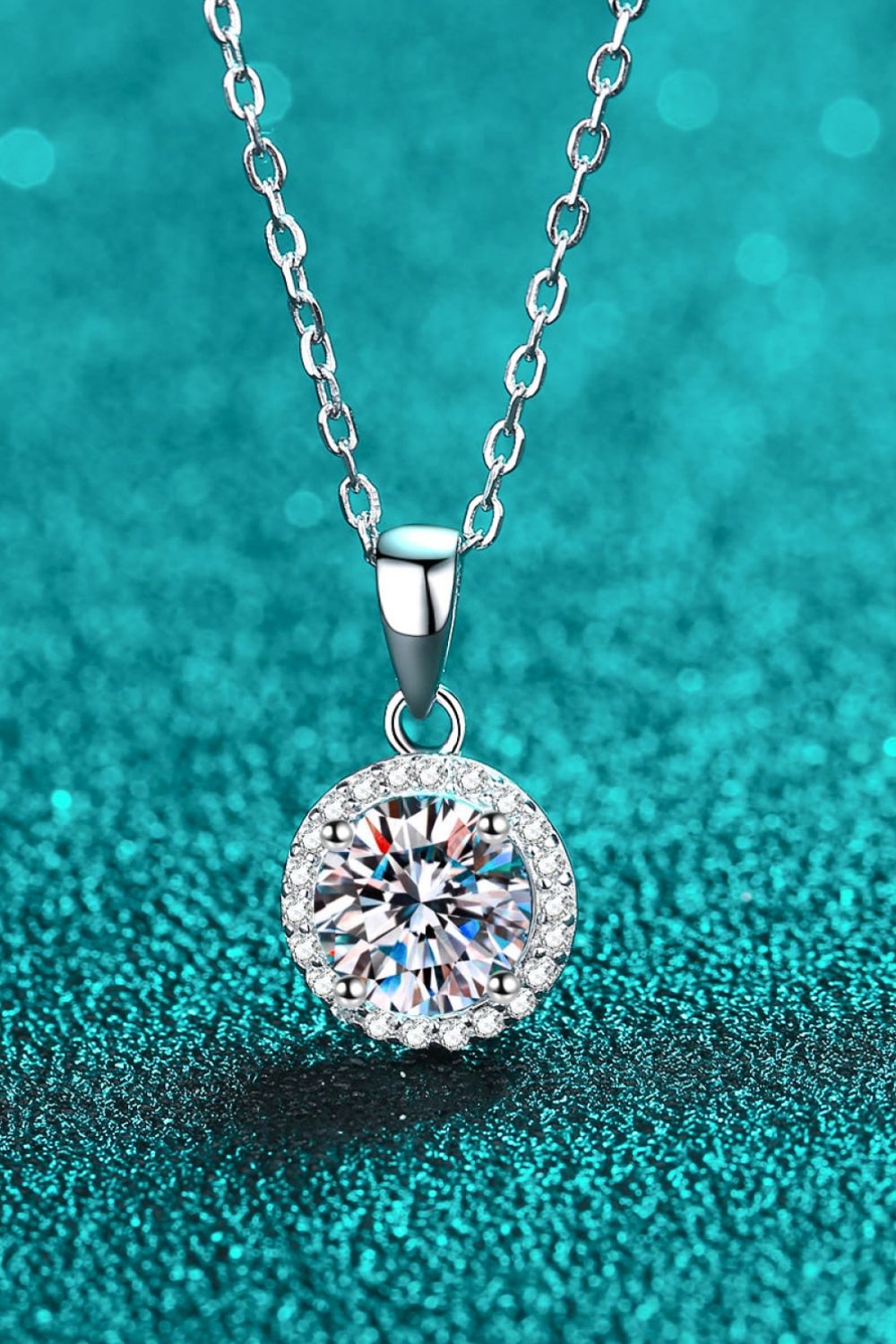 Adored Chance to Charm 1 Carat Moissanite Round Pendant Chain Necklace 