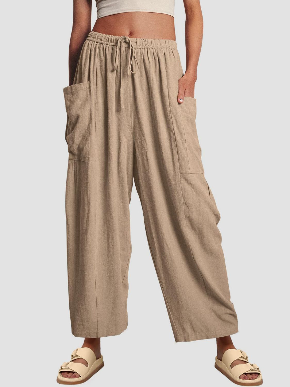 Full Size Wide Leg Pants with Pockets - Babbazon New Products