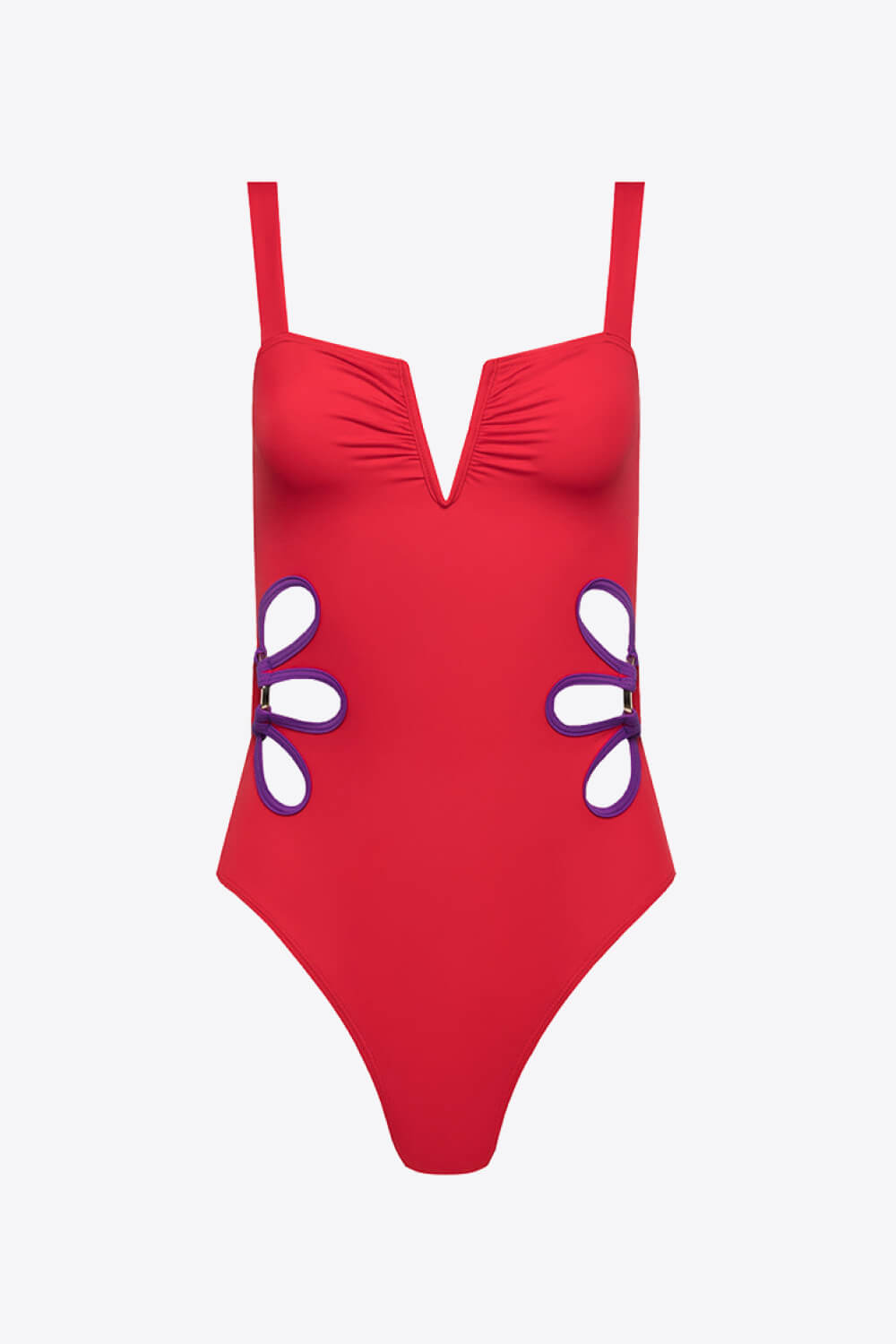 Contrast Trim Cutout Notched Neck One-Piece Swimsuit 