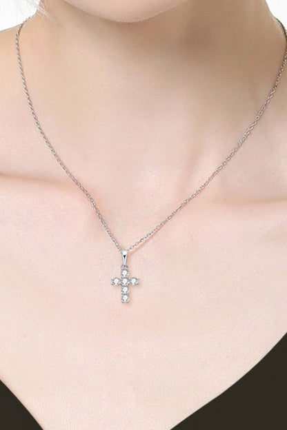 925 Sterling Silver Cross Moissanite Pendant Necklace 