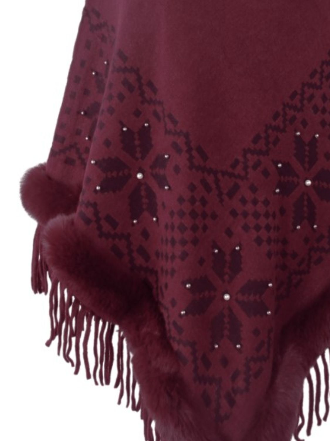 Fringe Geometric Cape Sleeve Poncho 