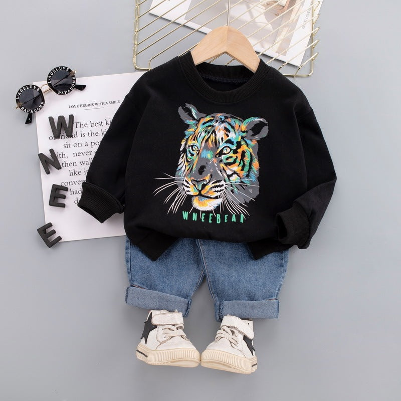 Tiger Head Long Sleeve Children's Leisure Two-piece Suit