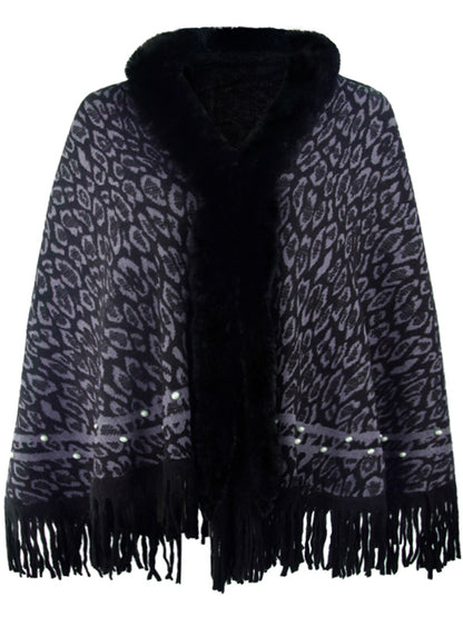 Leopard Fringe Hem Poncho 