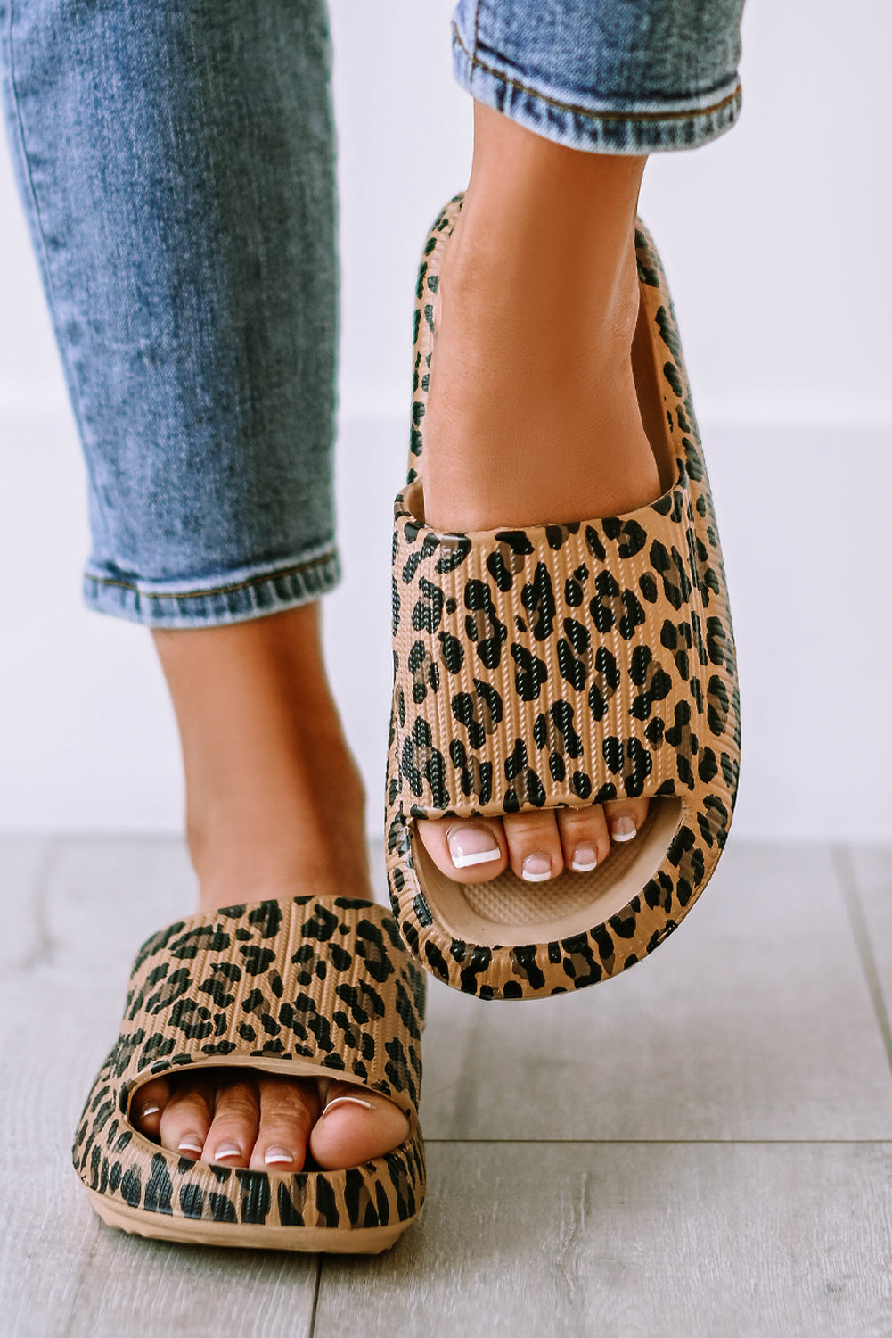 Leopard Cloud Slides Thick Flat Slippers - Babbazon Slides Shoes + Flip Flops