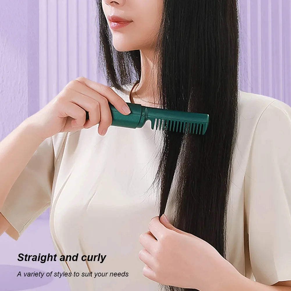 Professional Wireless Hair Straightener Curler Comb Fast Heating Negative Ion Straightening Curling Brush Hair Styling Tools 