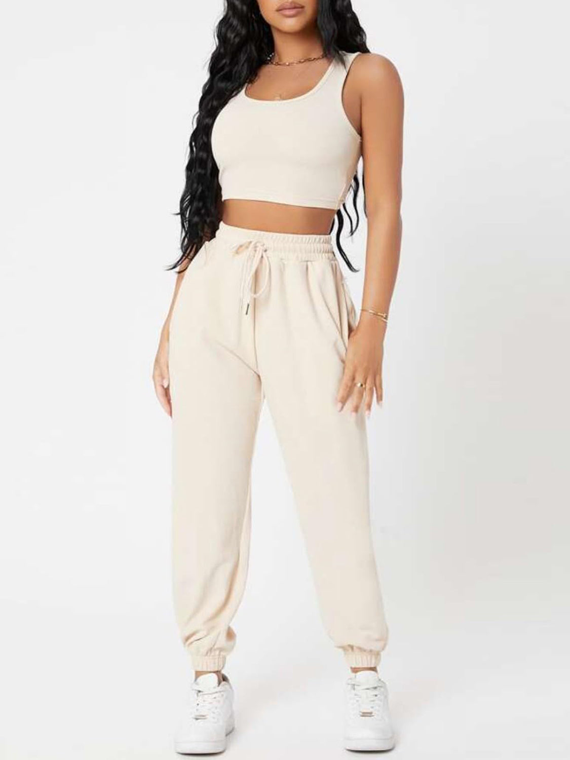 Wide Strap Top and Drawstring Joggers Set - Babbazon new