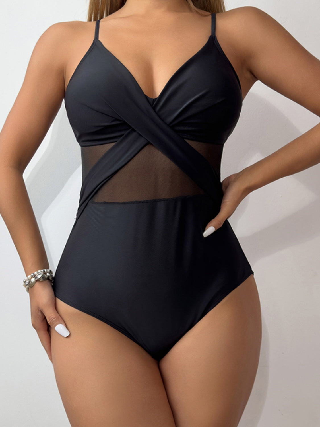 V-Neck Spaghetti Strap One-Piece Swimwear - Babbazon new