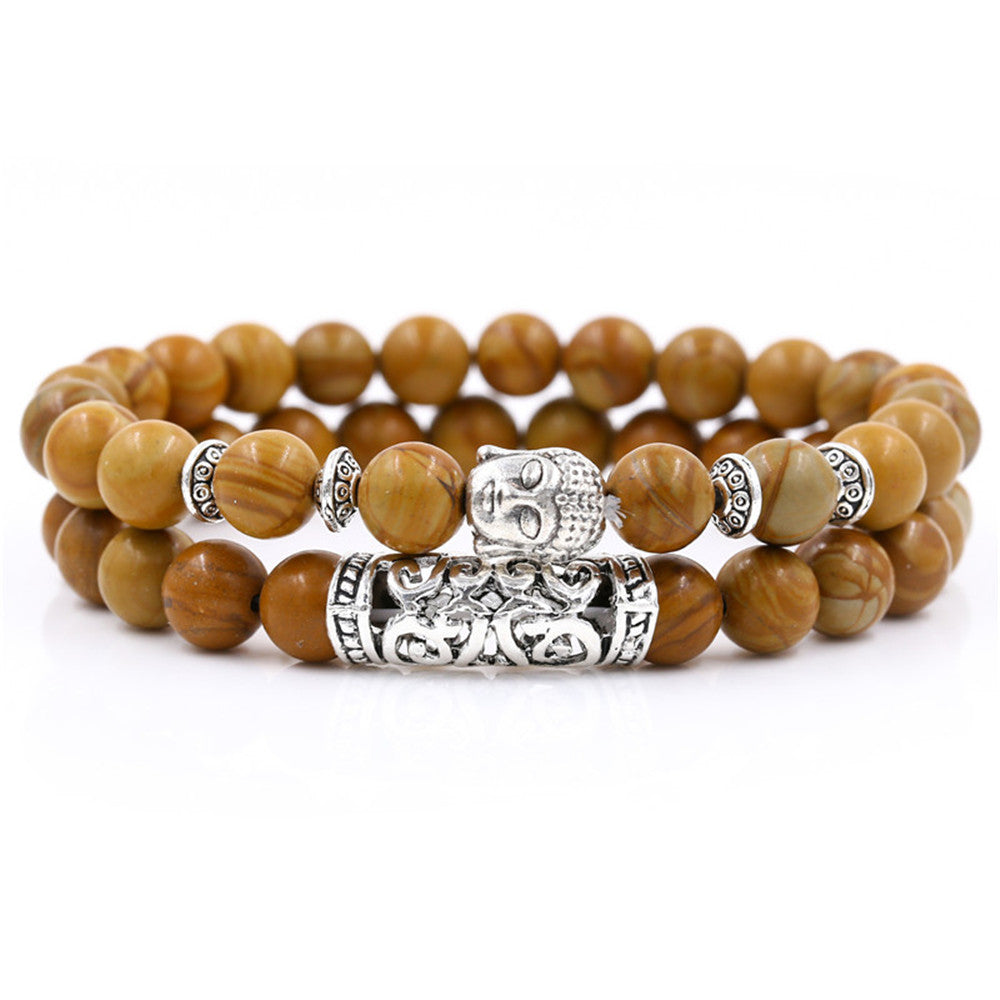 Creative Personality Energy Stone Hand-worn UFO Buddha Head Round Tube Wristband Bracelet Suit