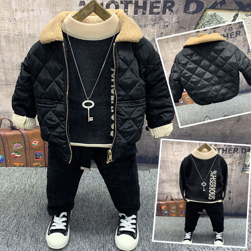 Boys Fleece Cotton Coat Sweater Jeans Suit