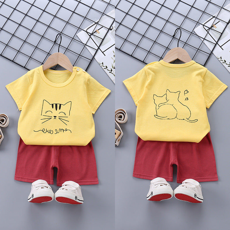 Children's Short-sleeved Suit Pure Cotton Korean T-shirt Shorts