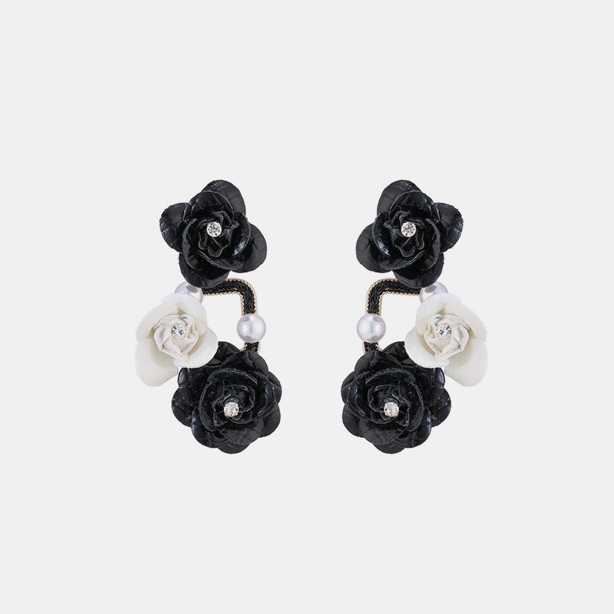 Rhinestone PU Leather Flower Earrings 