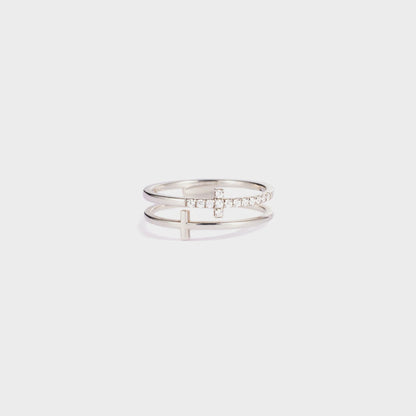 925 Sterling Silver Double Cross Ring 