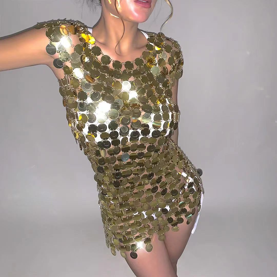 Nightclub Sequin Layered Hollow Out Dress