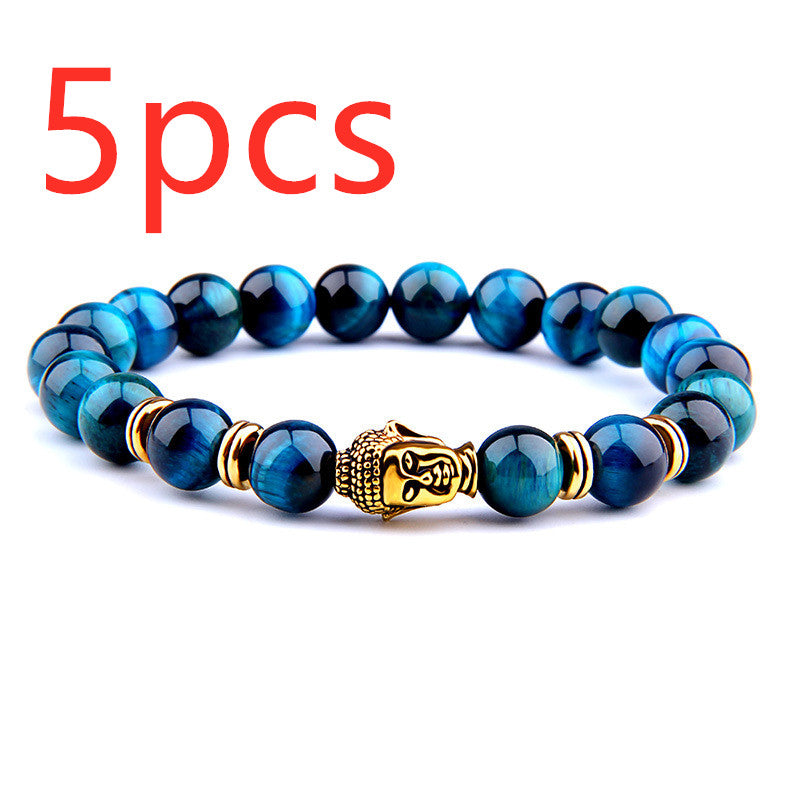 Buddha Head Elastic Charm Beads Gemstone Bracelet