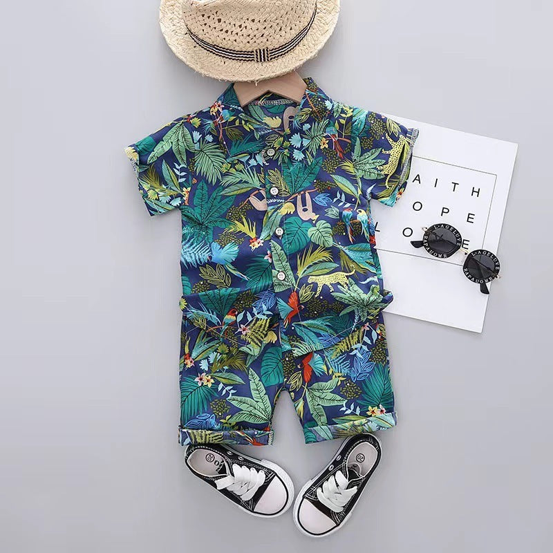 Short Sleeve Shorts Suit Beach Cartoon Full Print