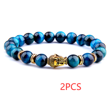 Buddha Head Elastic Charm Beads Gemstone Bracelet