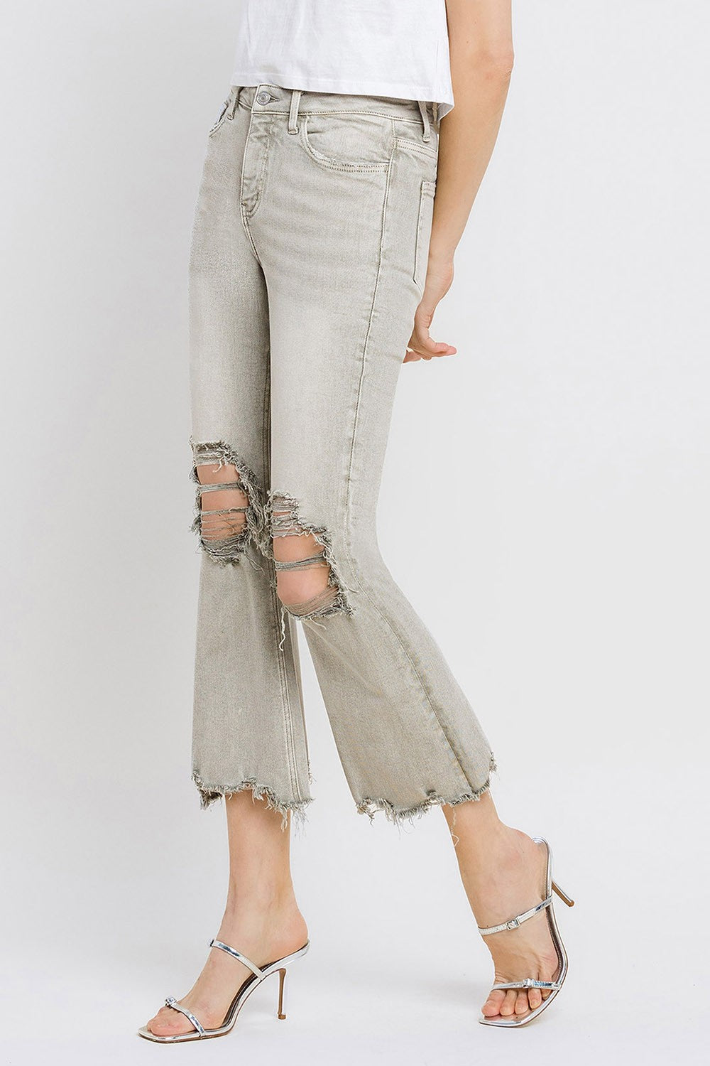 Lovervet Distressed Raw Hem Cropped Flare Jeans - Babbazon new