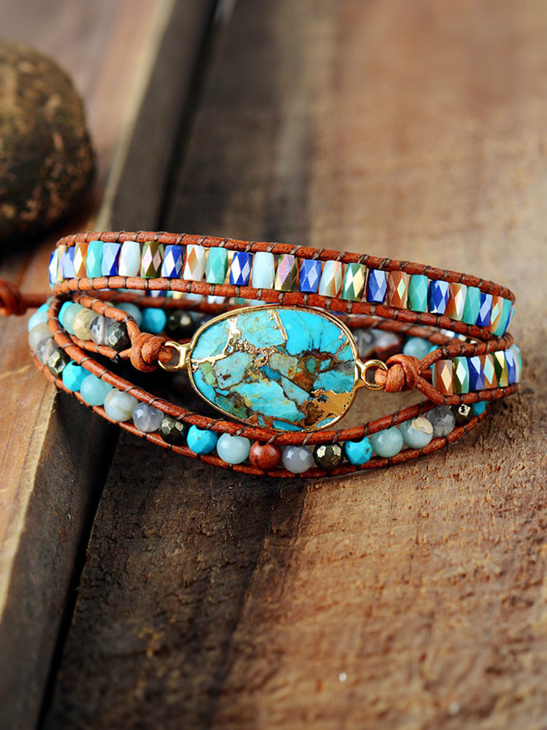 Triple-Layer Natural Stone Bracelet 