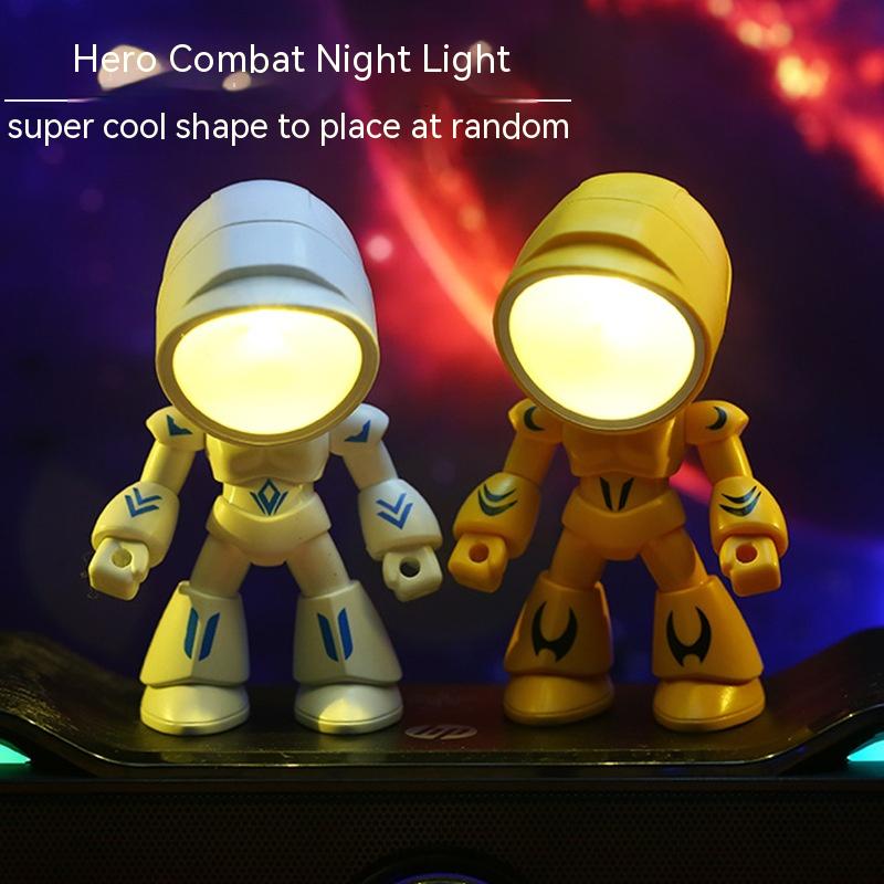 Cute LED Hero Table Lamp Mini Portable Cool Mecha Cute Robot Night Light Bedroom Home Decoration Kids Boys Gifts