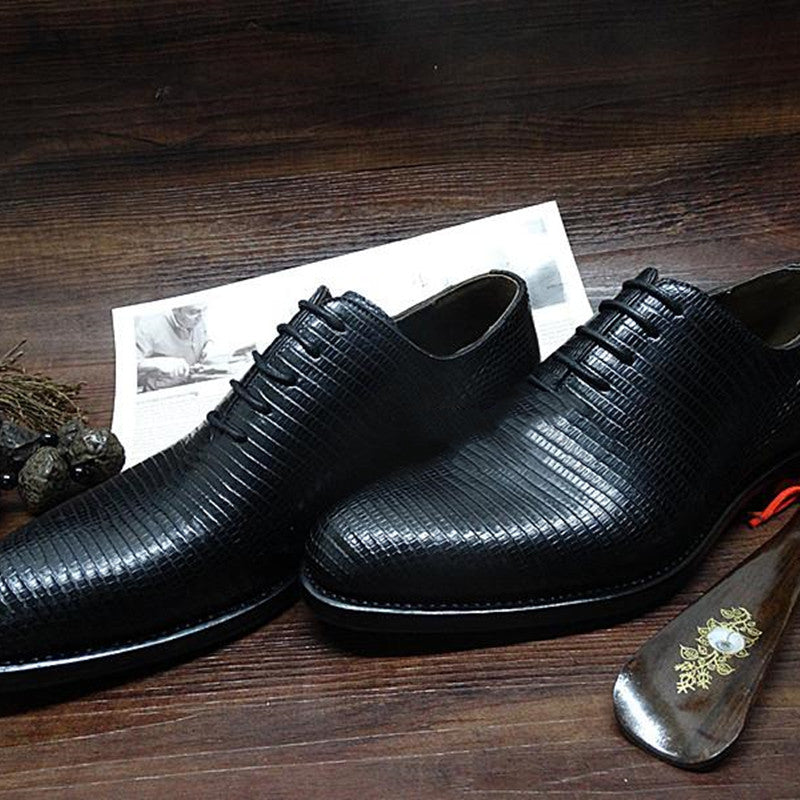 Men's Handmade Pointed Lizard Leather Shoes 