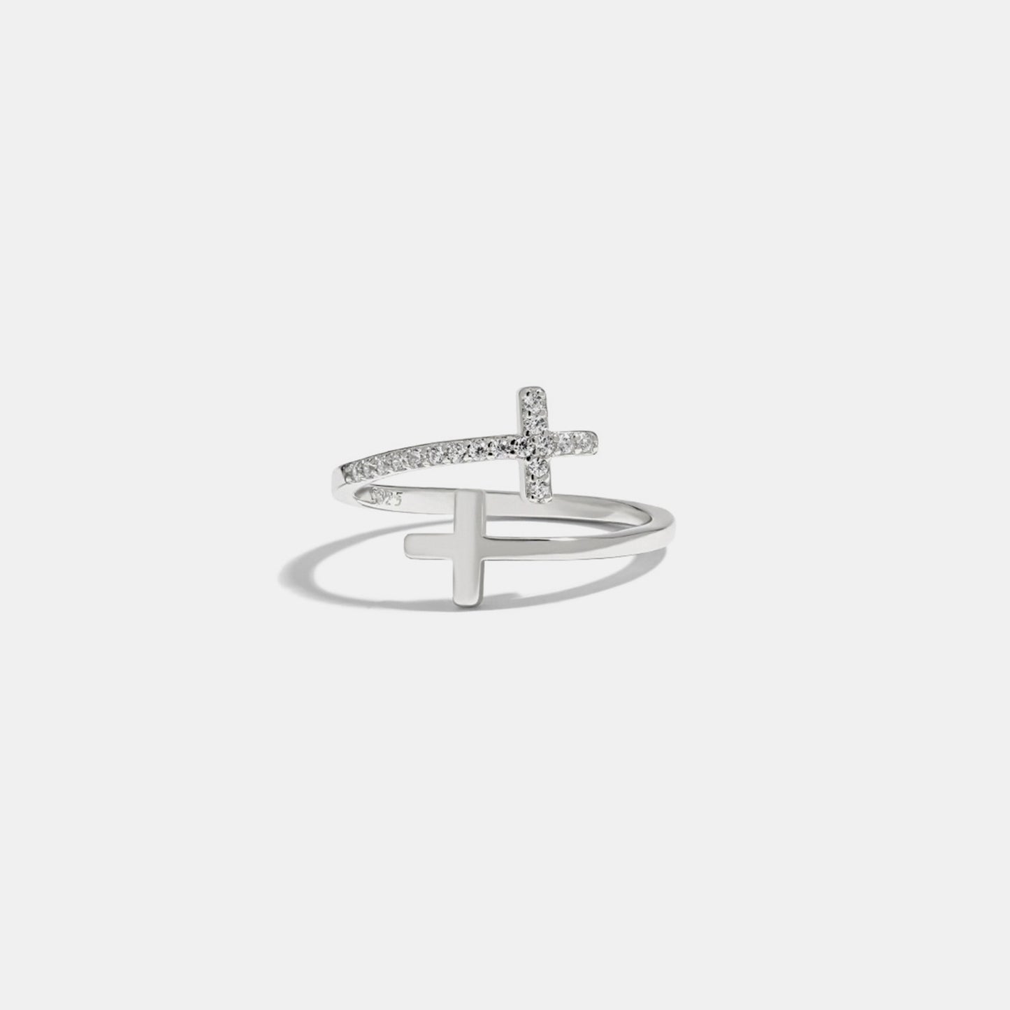 Zircon 925 Sterling Silver Double Cross Bypass Ring 