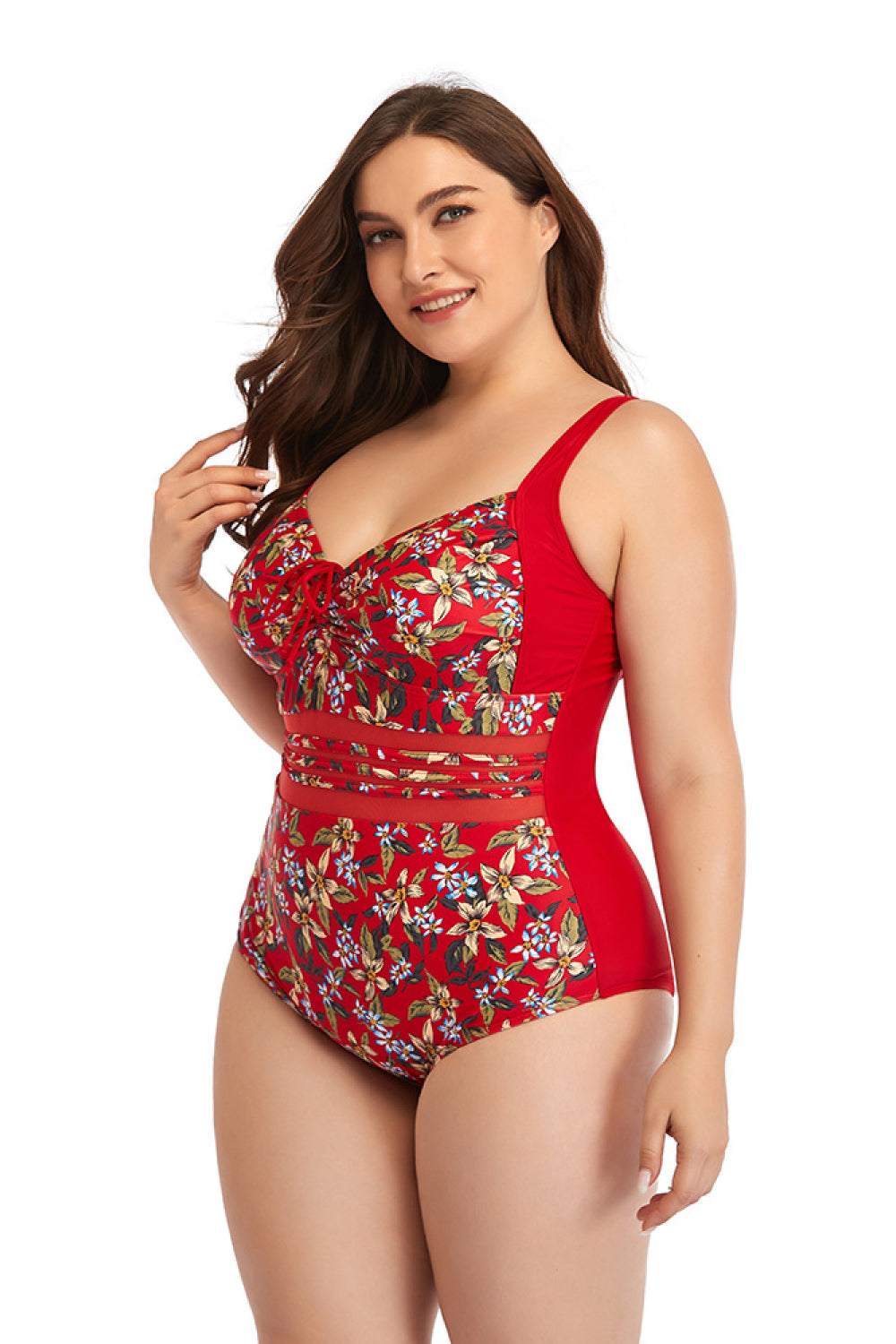 Floral Drawstring Detail One-Piece Swimsuit 