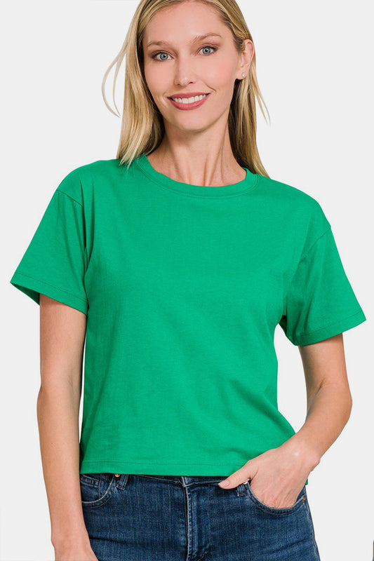 Zenana Round Neck Short Sleeve Cropped T-Shirt - Babbazon New Products