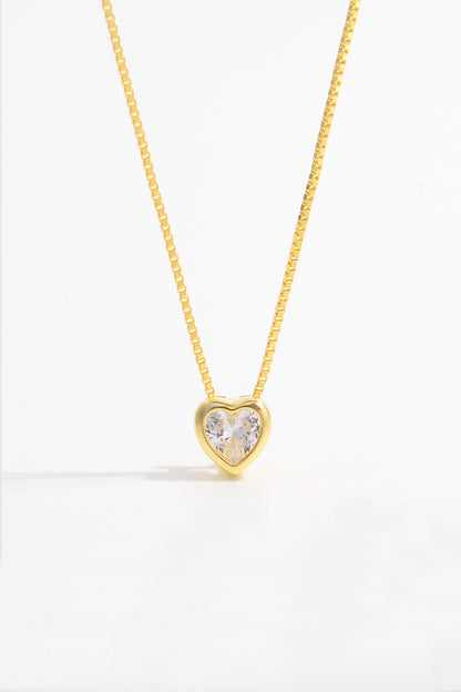 925 Sterling Silver Inlaid Zircon Heart Pendant Necklace