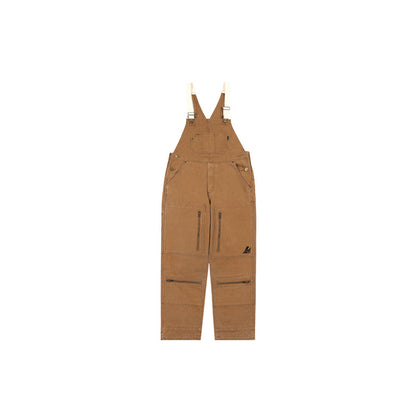 Zipper Pocket Suspender Trousers Country Trend Wild Loose High Street Wear Straight-leg Pants