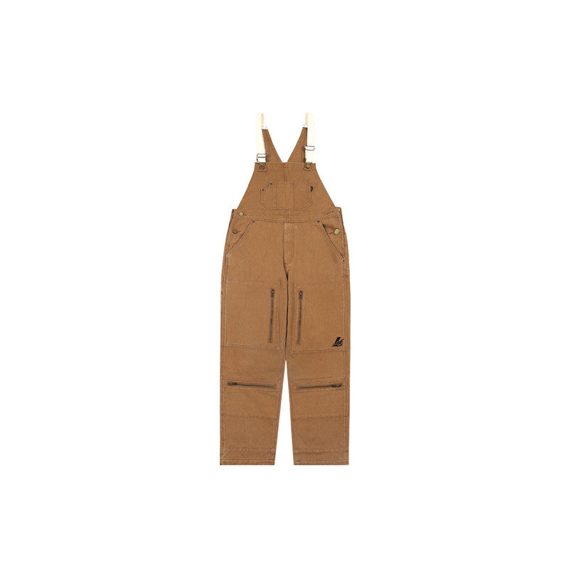 Zipper Pocket Suspender Trousers Country Trend Wild Loose High Street Wear Straight-leg Pants